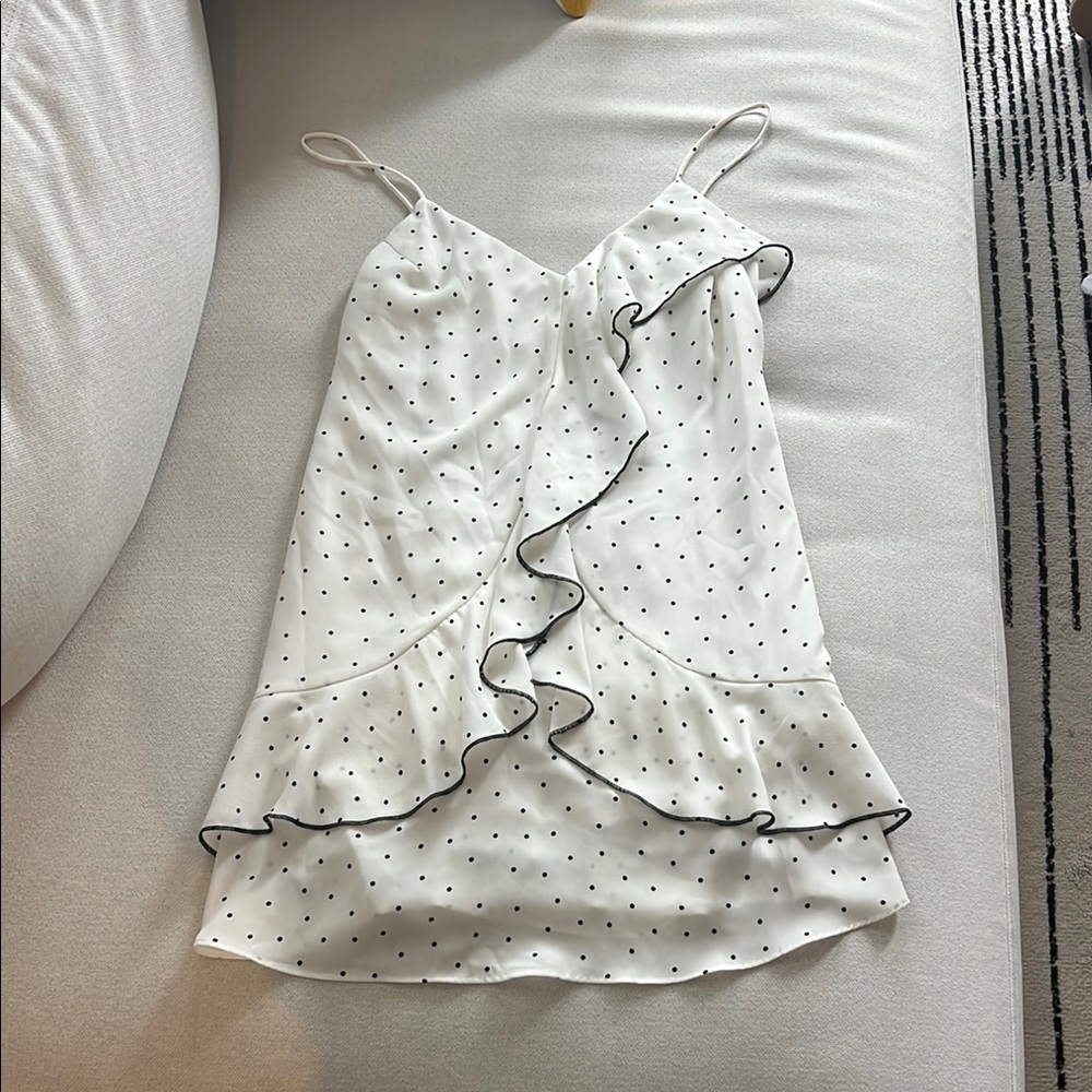 Lush White and Black Polka Dot Ruffle Mini dress